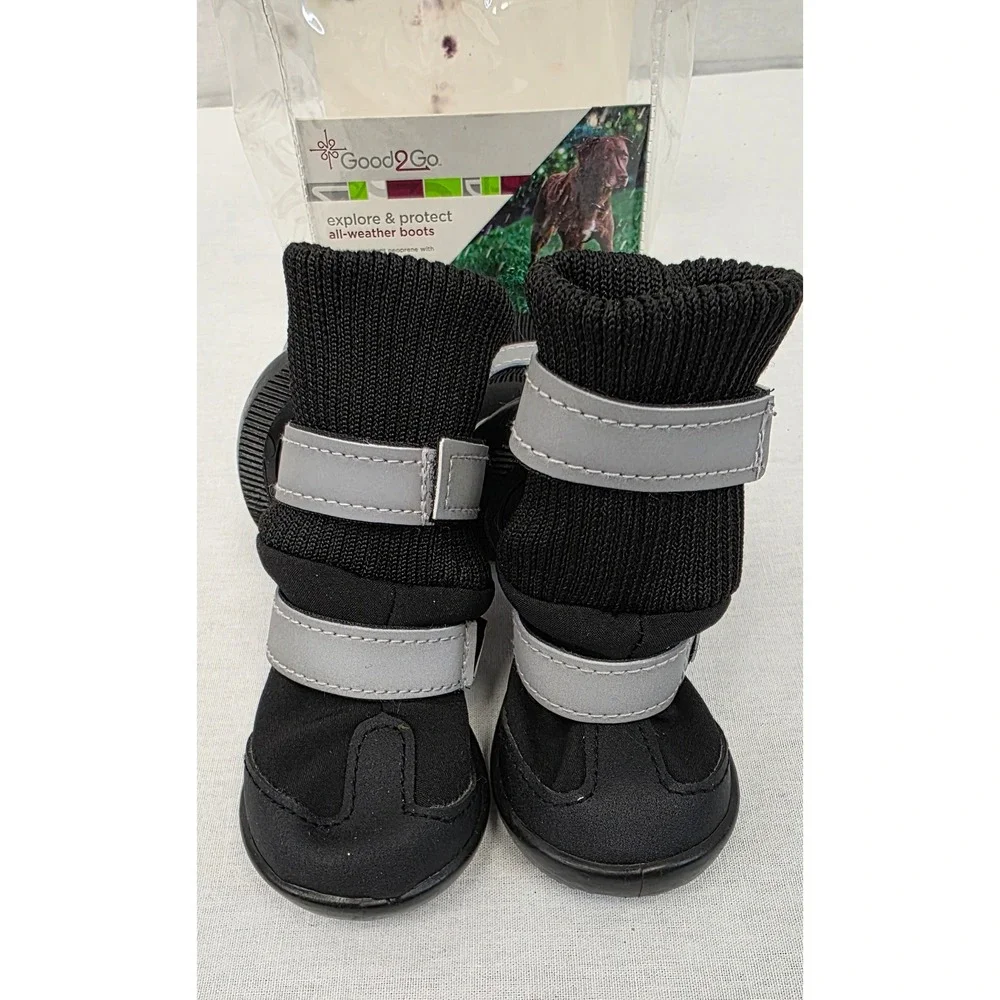Good2Go Black All Weather Dog Boots‎ Size S Reflective Neoprene